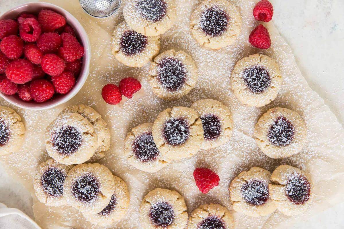 Raspberry thumbprint cookies.