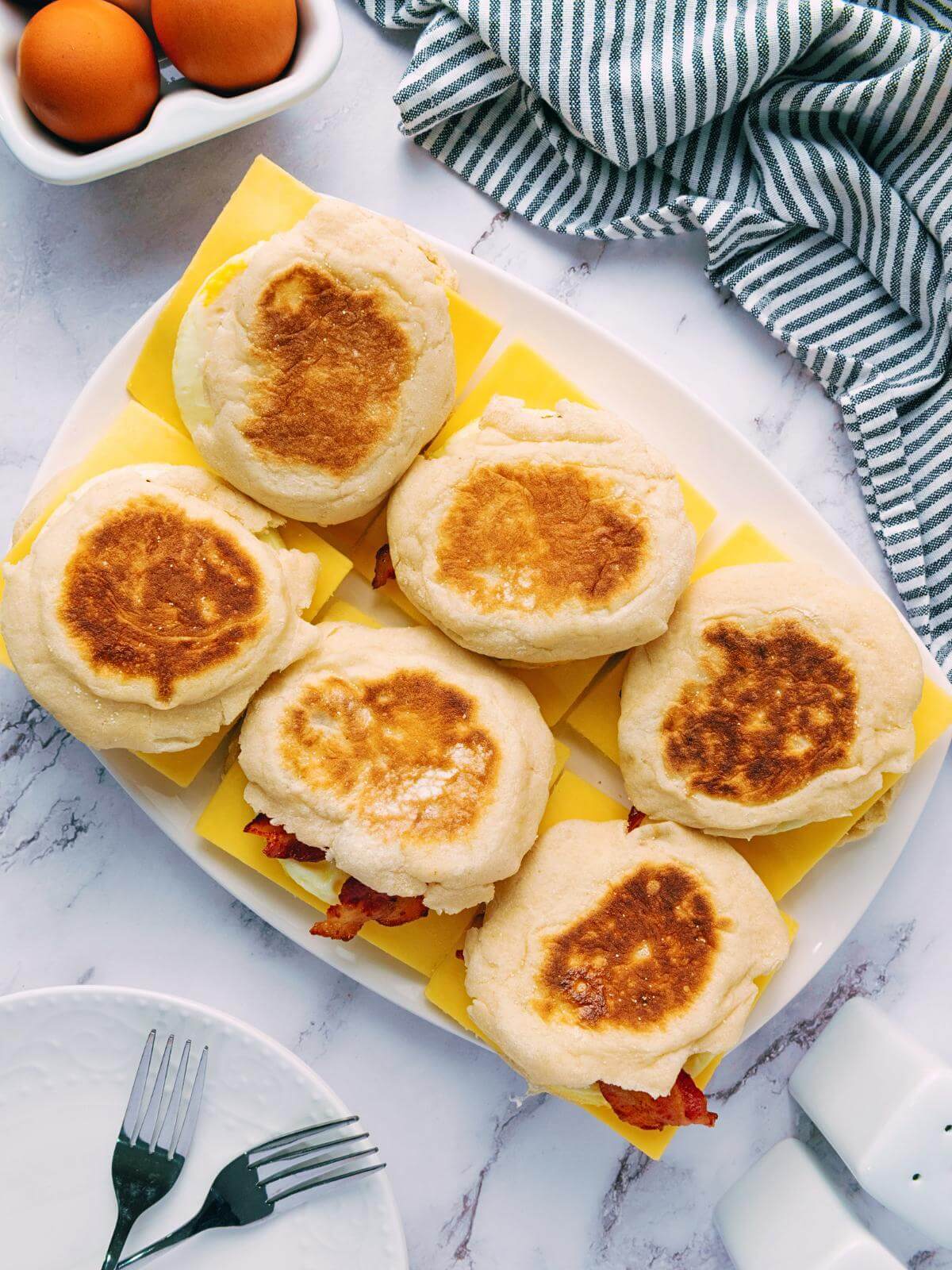 Breakfast sandwiches for meal prep on a plate.