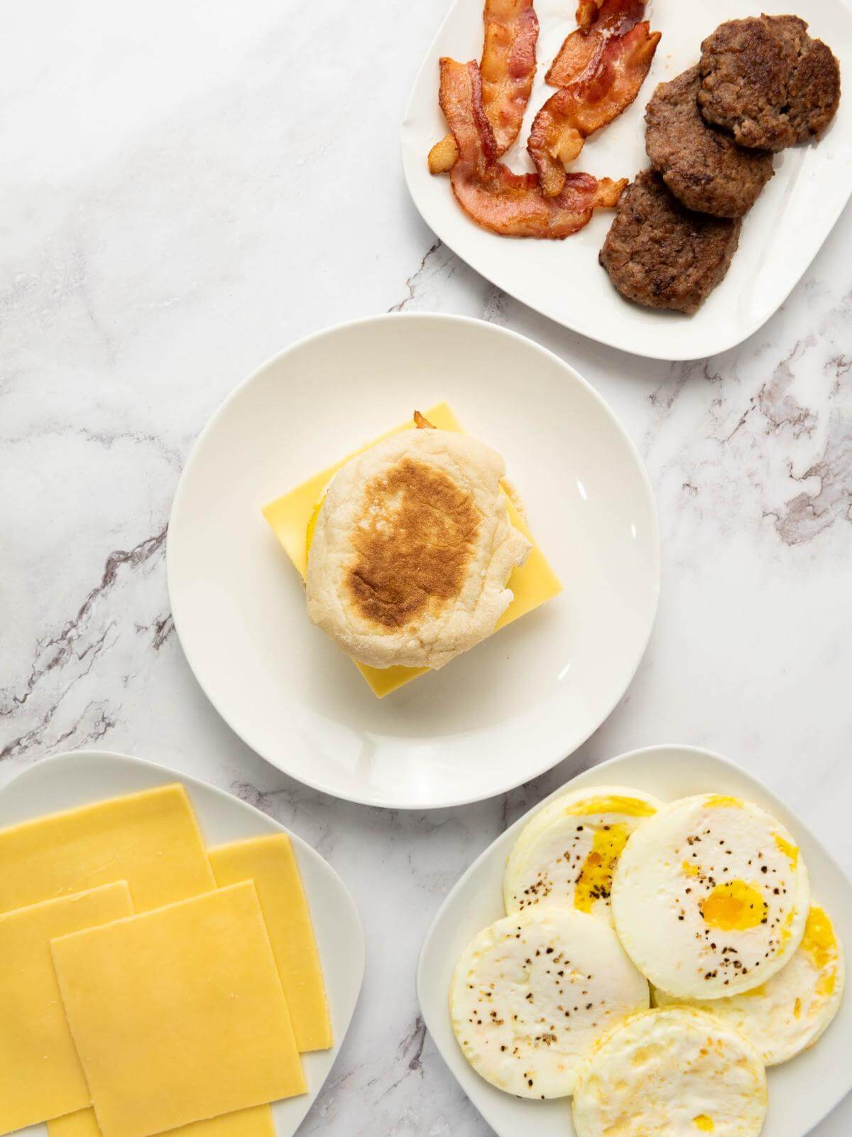 Ingredients for making breakfast sandwiches for meal prep.