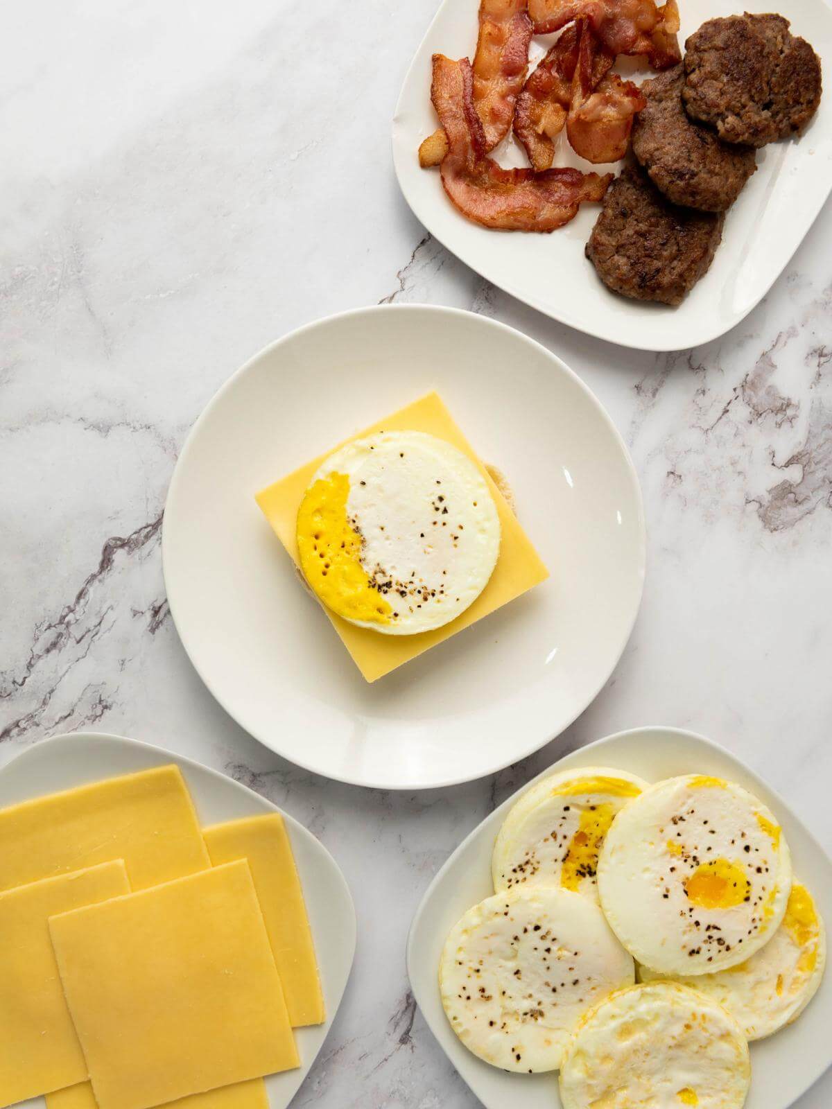 Ingredients for making breakfast sandwiches for meal prep.