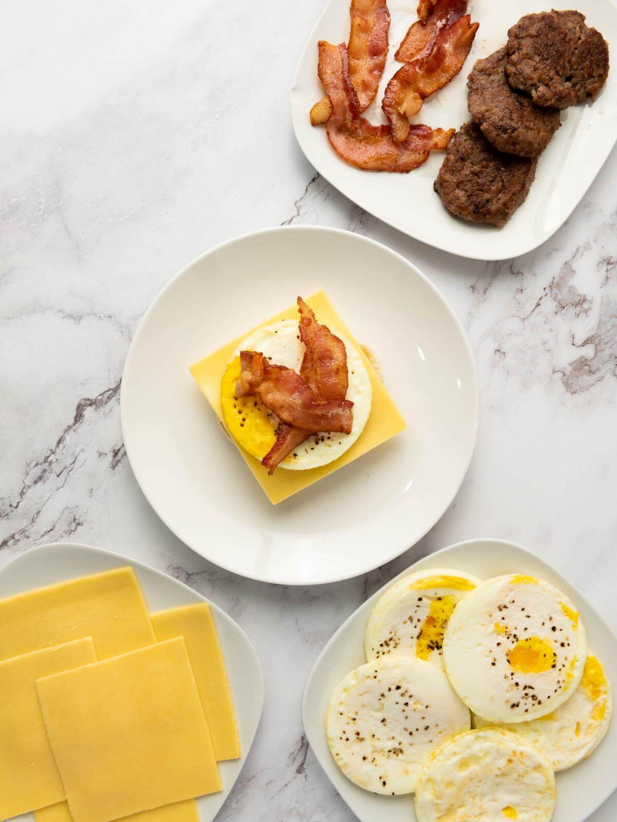 Ingredients for making breakfast sandwiches for meal prep.