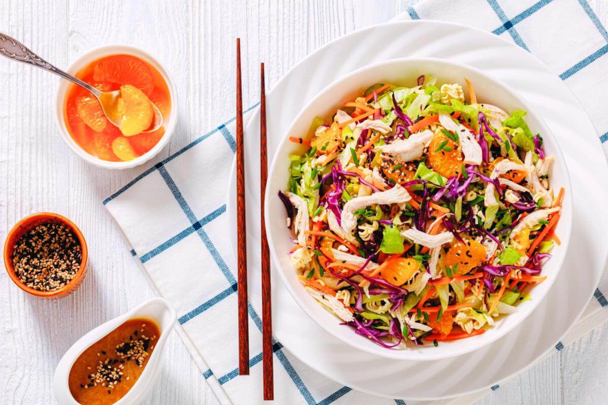 Chinese chicken salad in a bowl.