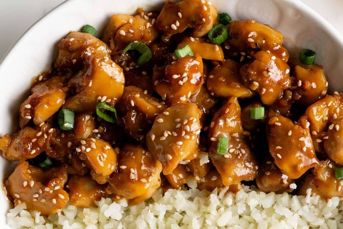 Orange chicken and rice.