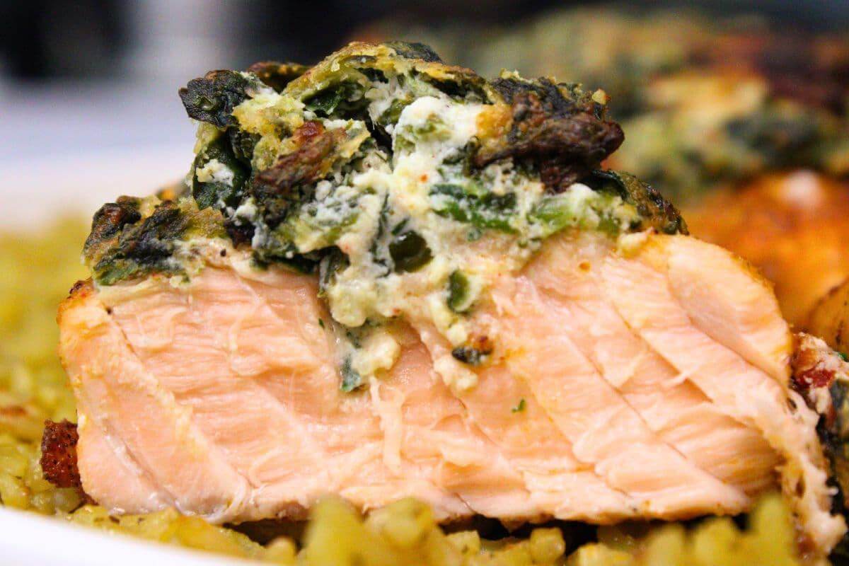 Spinach stuffed salmon.