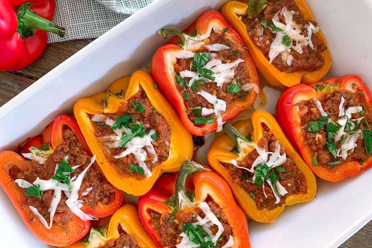 Stuffed peppers on a plate.