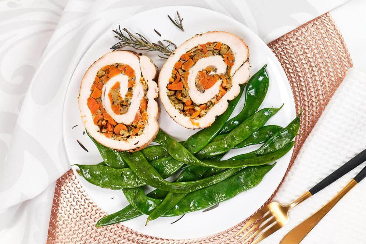 Sliced turkey roulade.