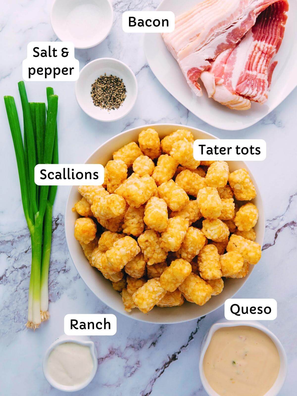 Ingredients for making loaded tater tots.