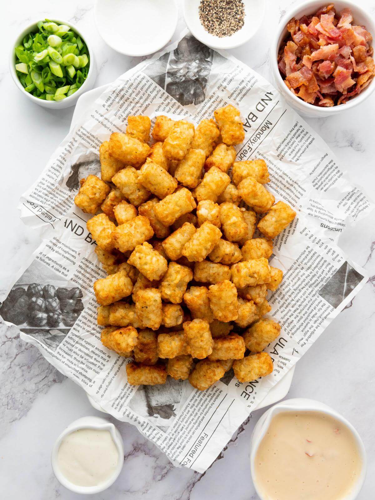 Ingredients for making loaded tater tots.