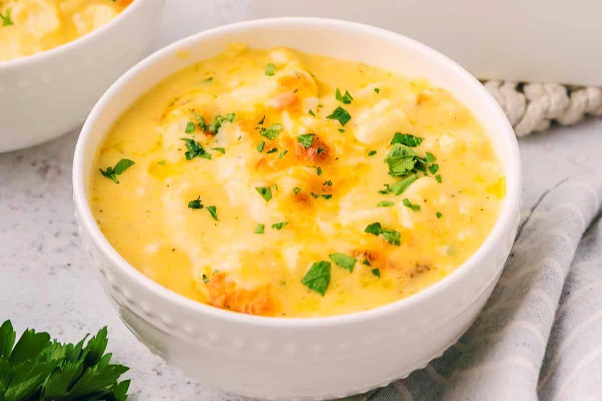 A bowl of cauliflower mac and cheese.