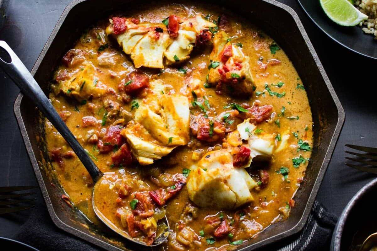 Cod with coconut tomato curry.