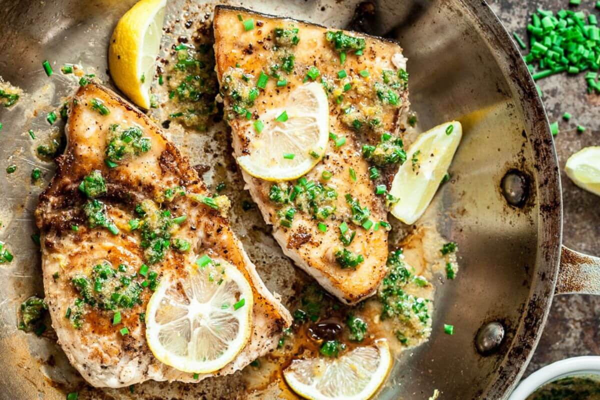 Lemon garlic swordfish.