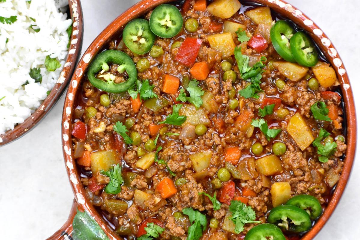 Mexican picadillo in a dish.