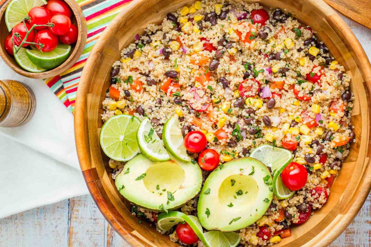 Mexican quinoa salad in a bowl.