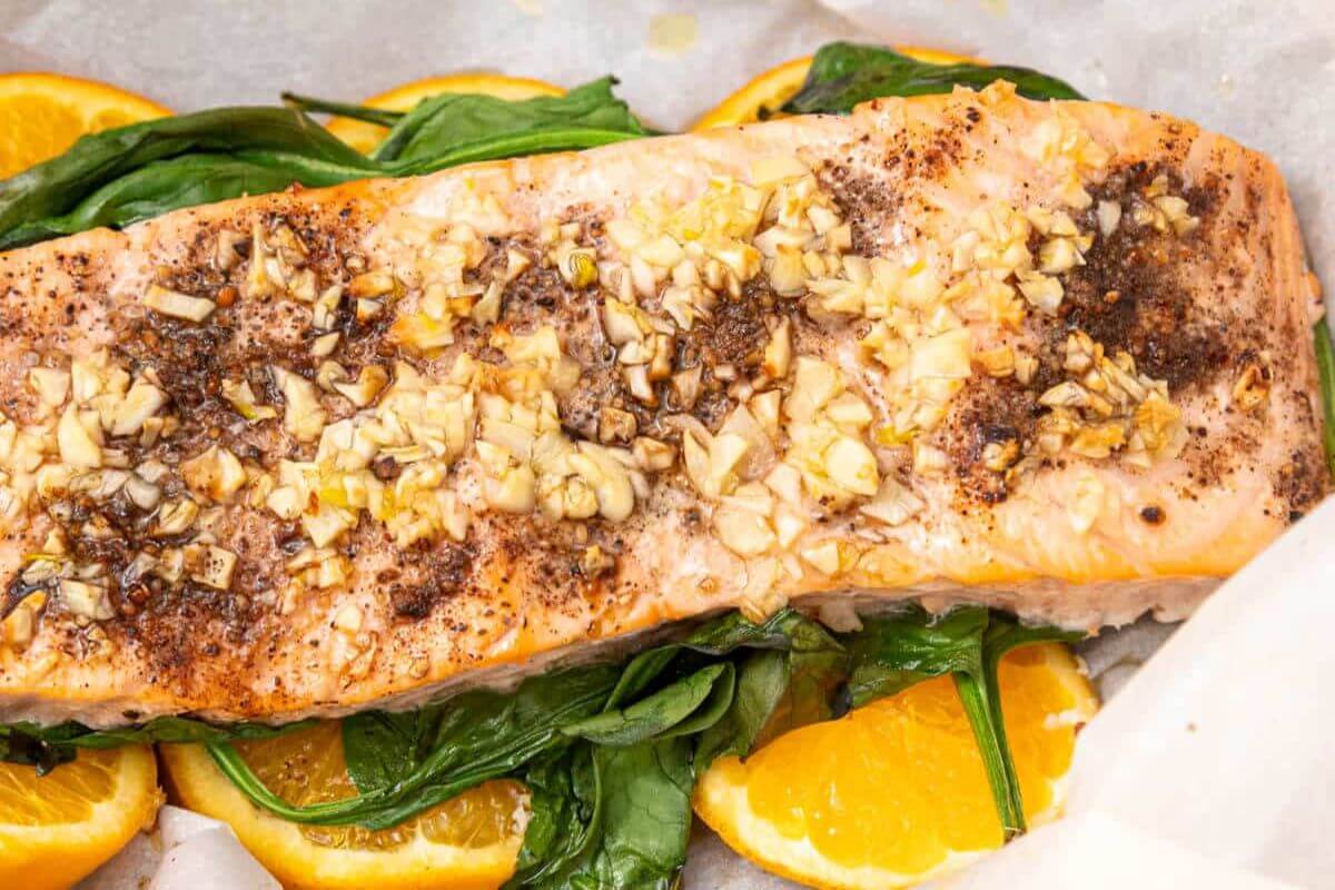 Steamed salmon and lemon.