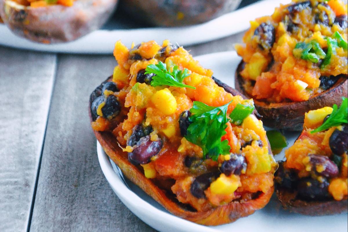 Stuffed sweet potatoes.