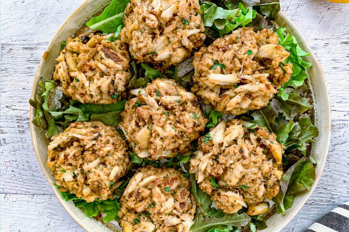 Lobster cakes on a plate.