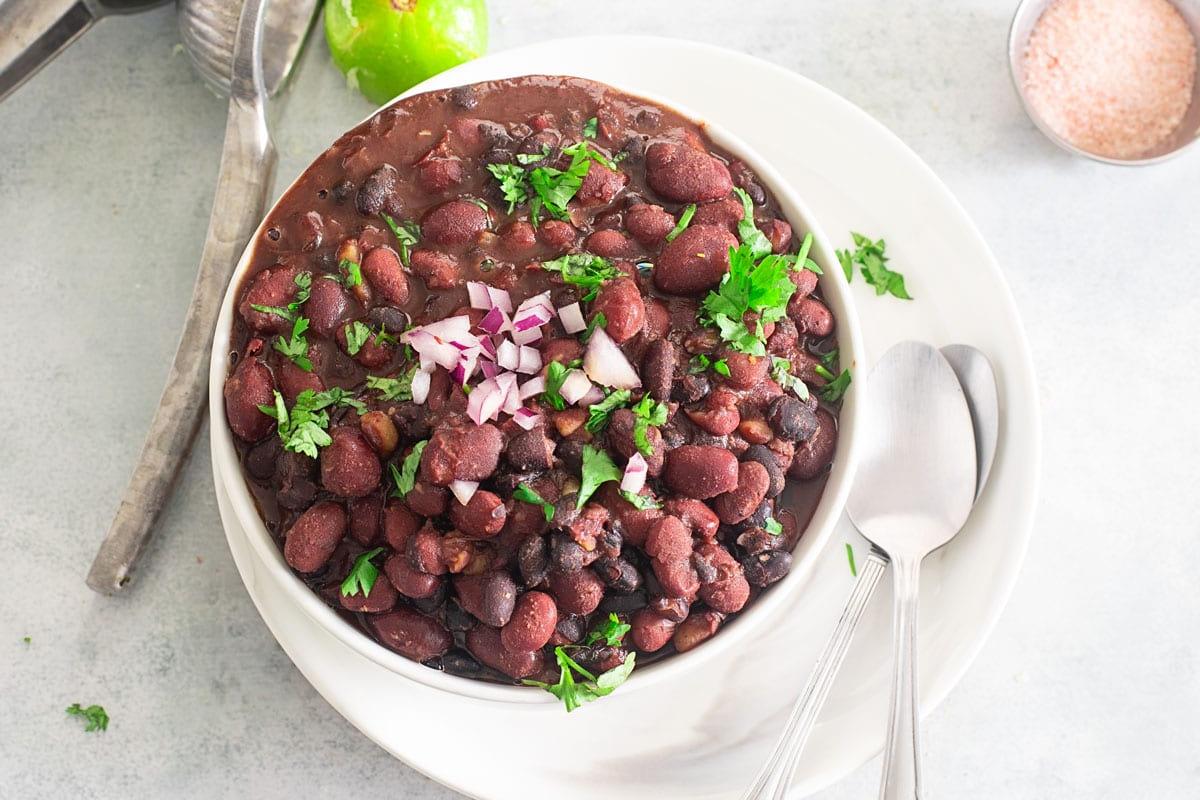 Three bean chili in a bowl.