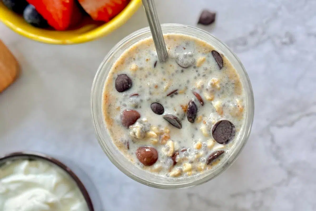 Close up look of Cookie Dough Overnight Oats.