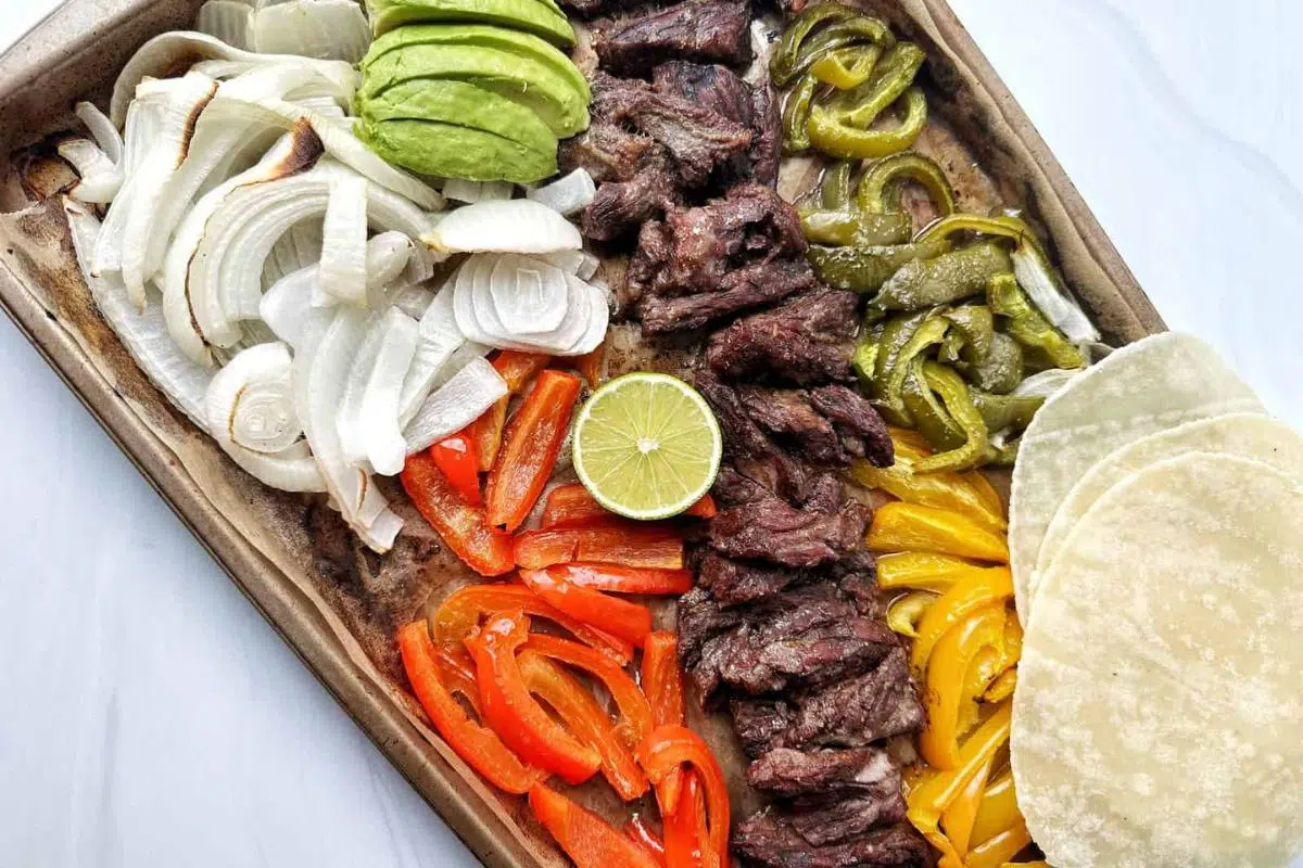 Sheet pan steak fajitas.