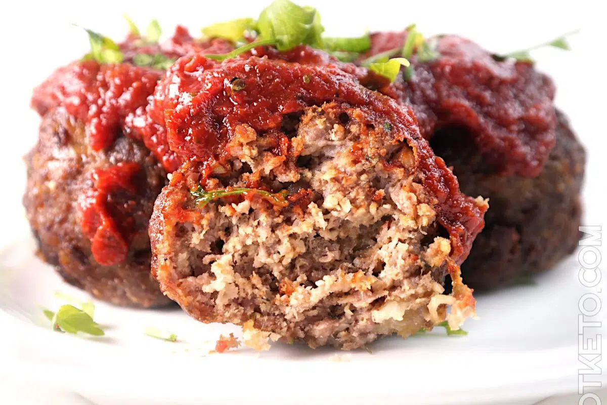 Almond flour meatballs with sauce.