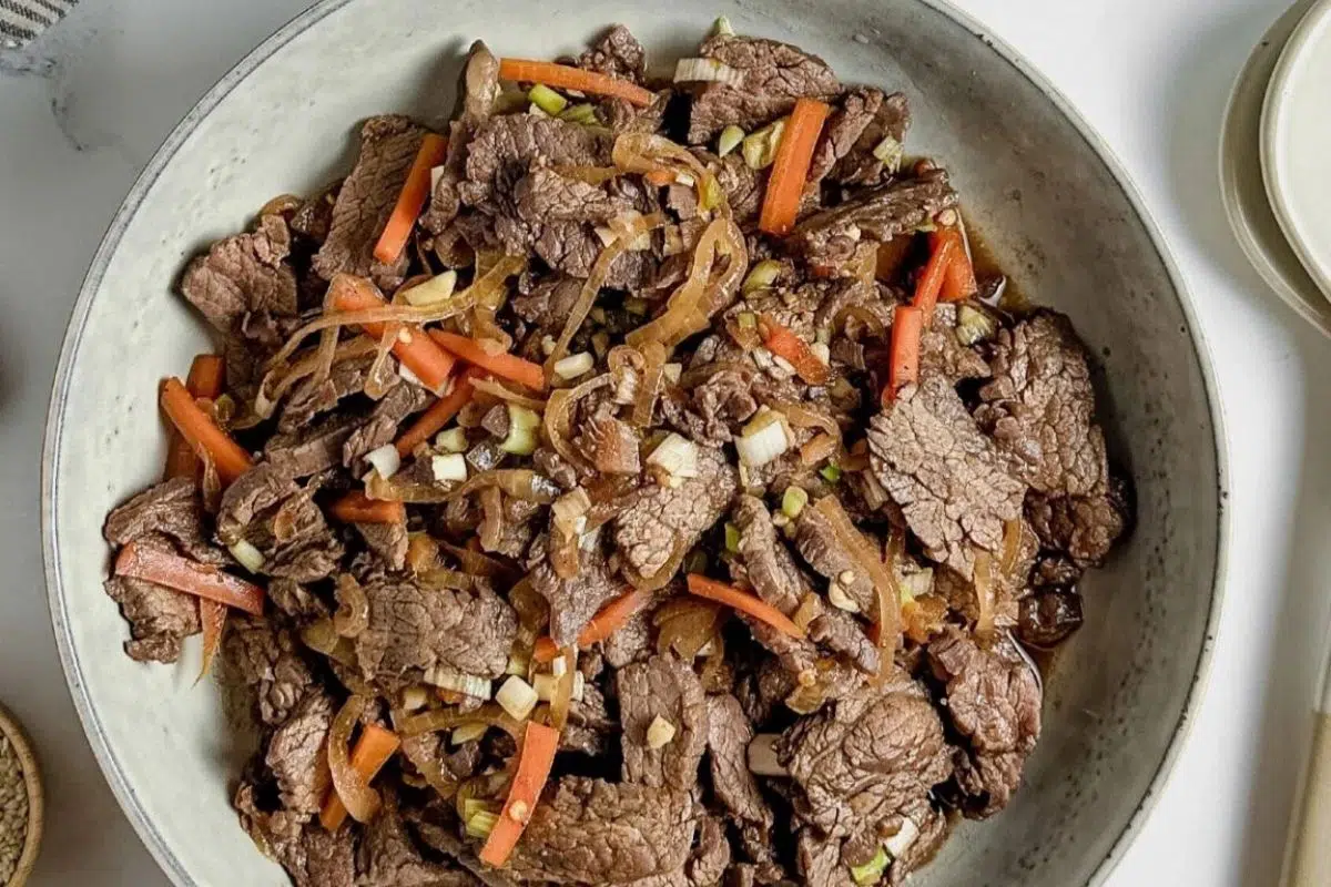 Beef Bulgogi in a dish.