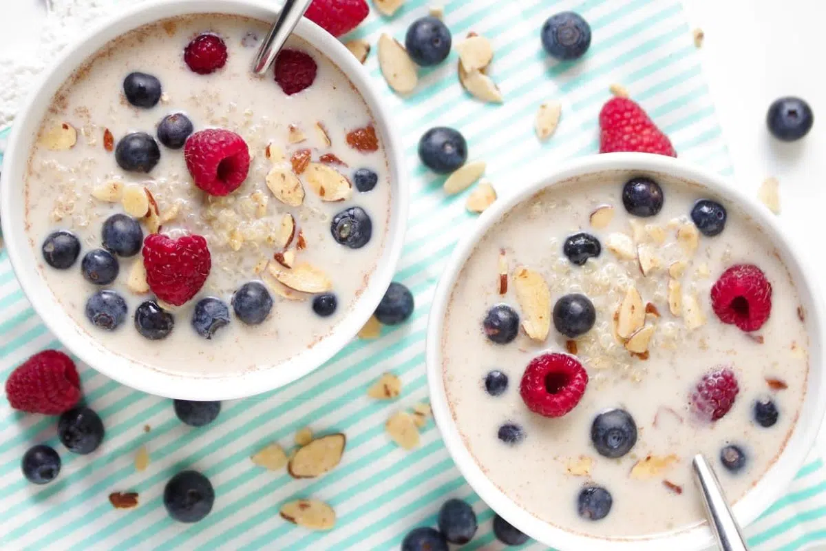 Breakfast Quinoa topped with berries.