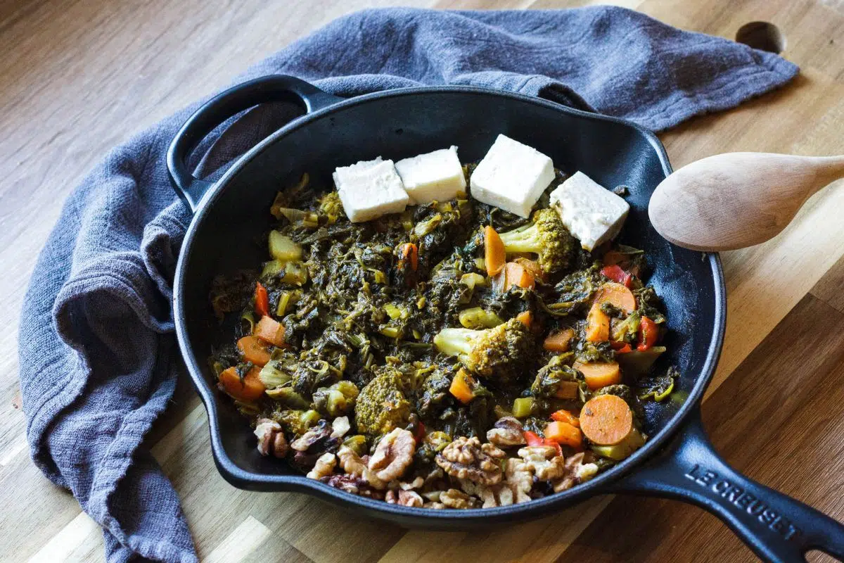 Easy Spinach Broccoli Skillet in a pan.