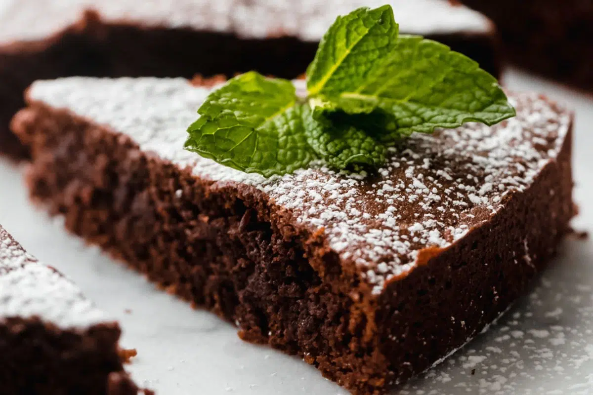 A slice of Flourless Chocolate Cake.