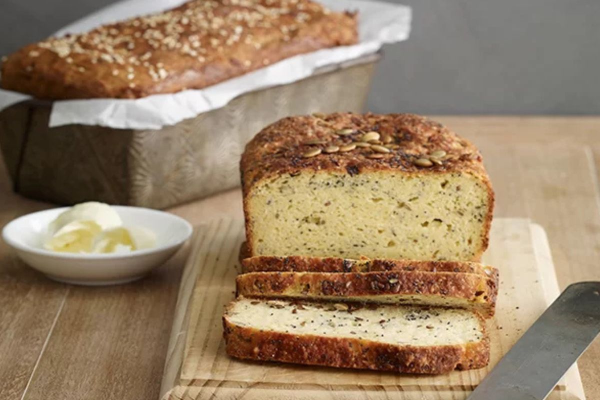 Gluten-Free Bread with Four Seeds with butter.