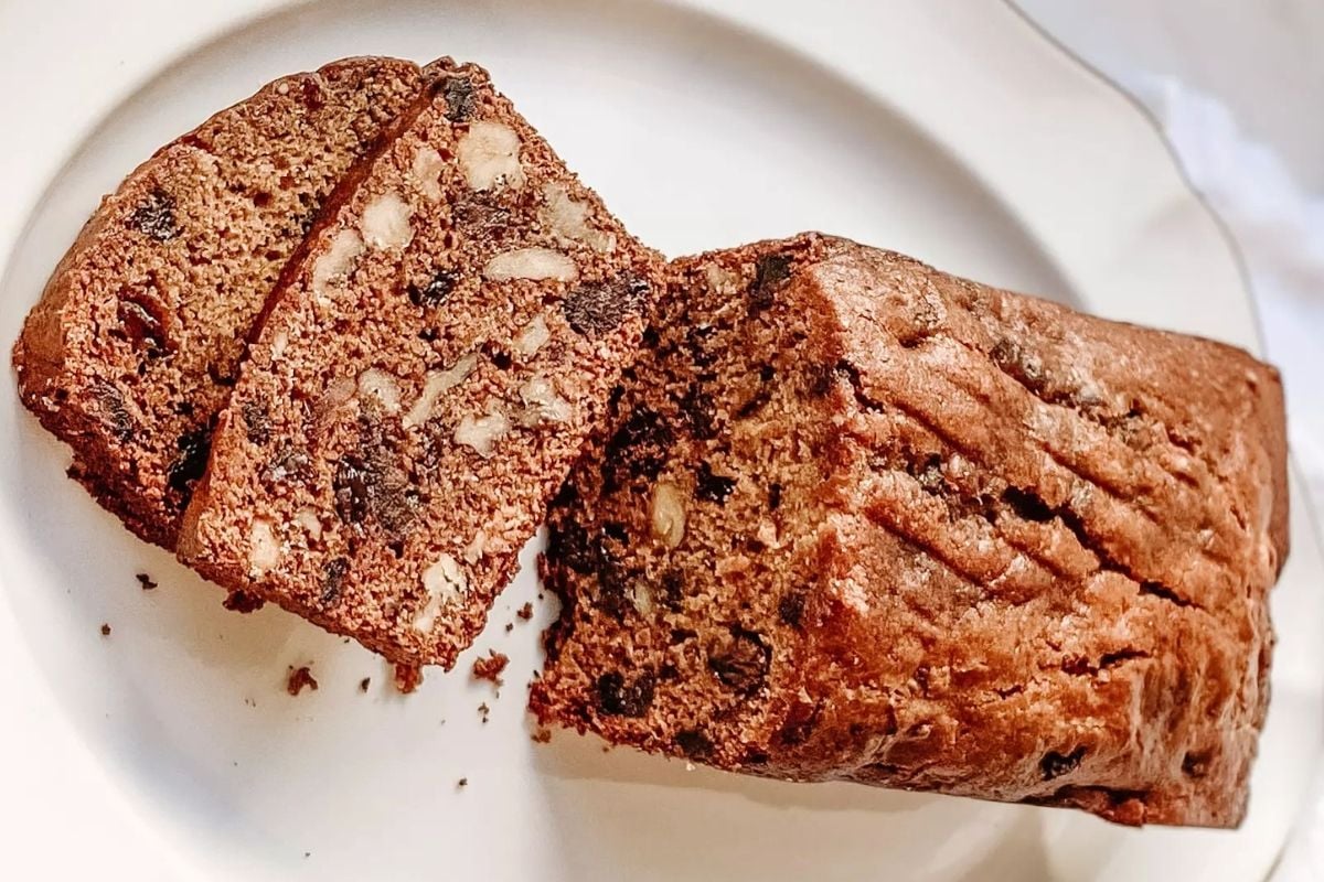 Gluten-Free Walnut Date Loaf served on a plate.