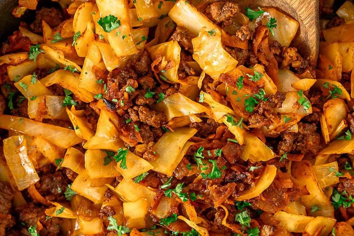 Ground beef and cabbage.