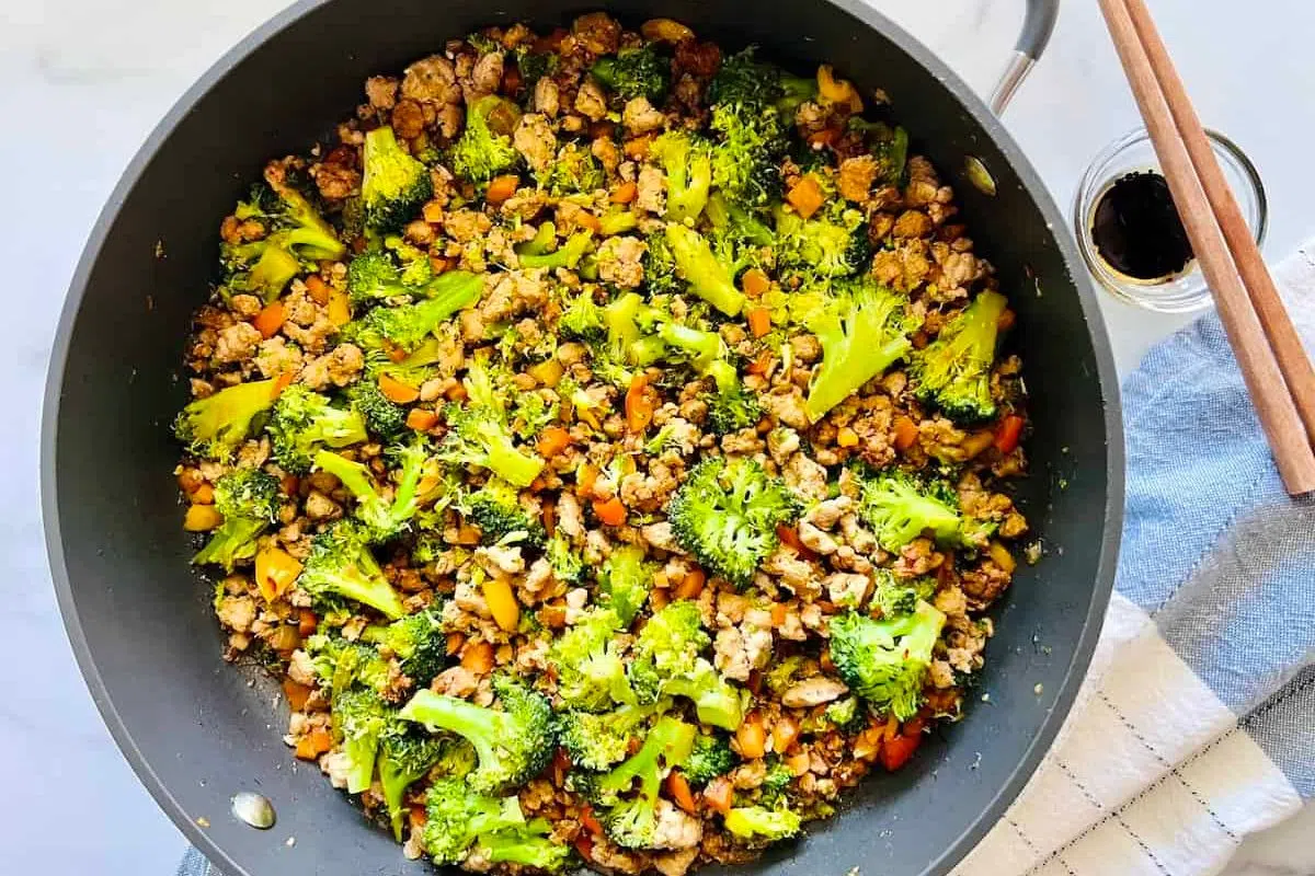 Ground Pork Stir Fry in a pan.