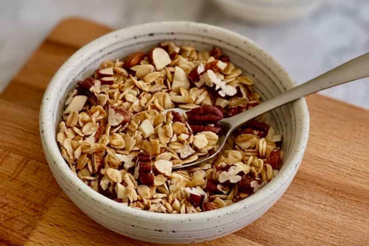Healthy Air Fryer Granola served in a bowl.
