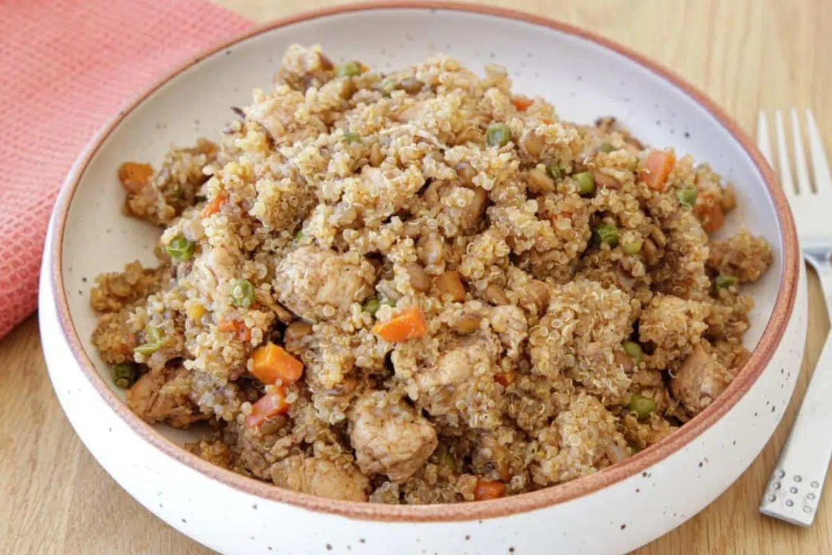 One Pot Chicken Quinoa served in a plate.