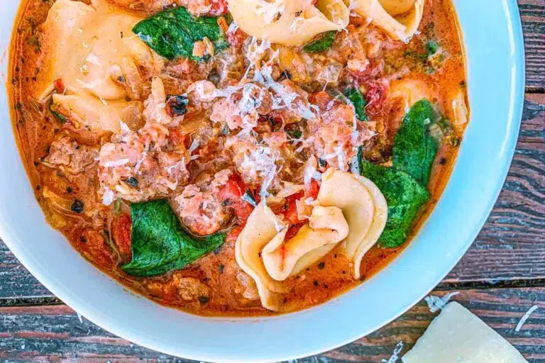 Tortellini Soup in a bowl.