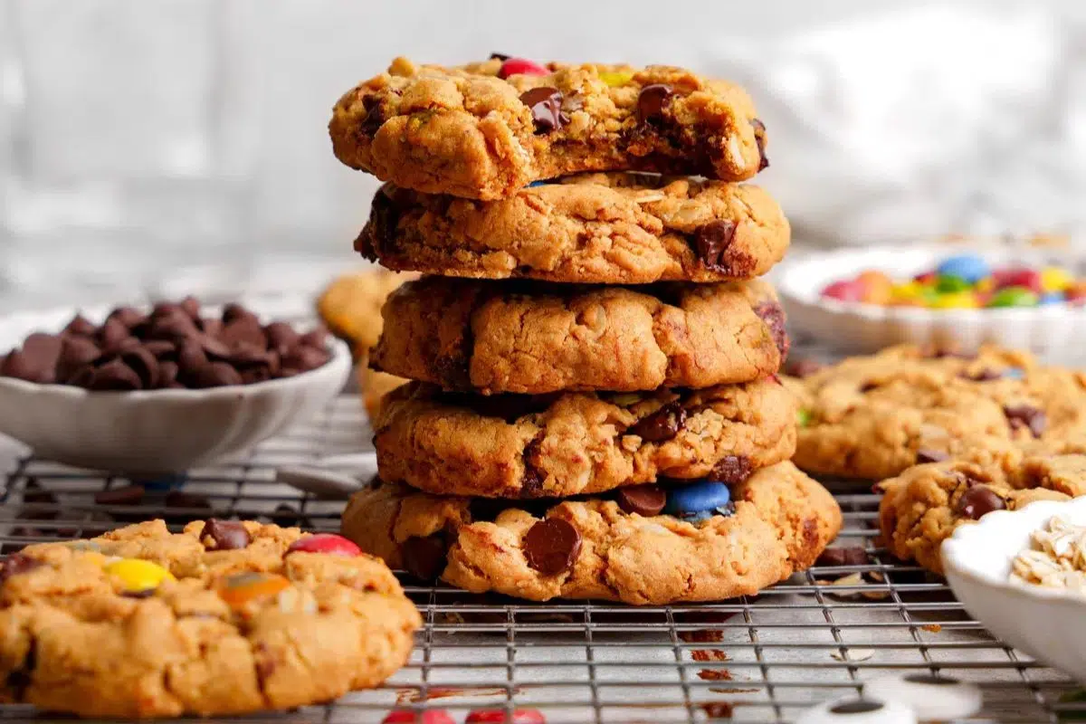A stack of monster cookies.