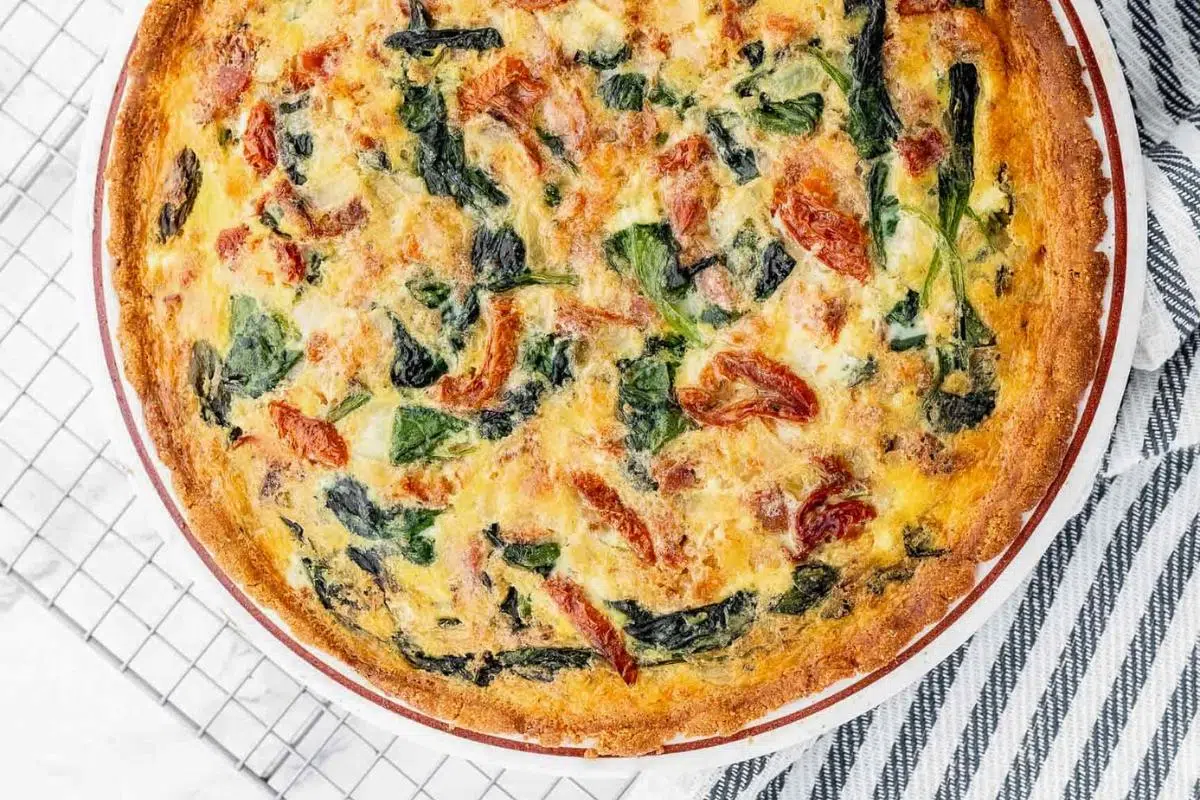Bacon, Spinach and Sun-dried Tomato Quiche.