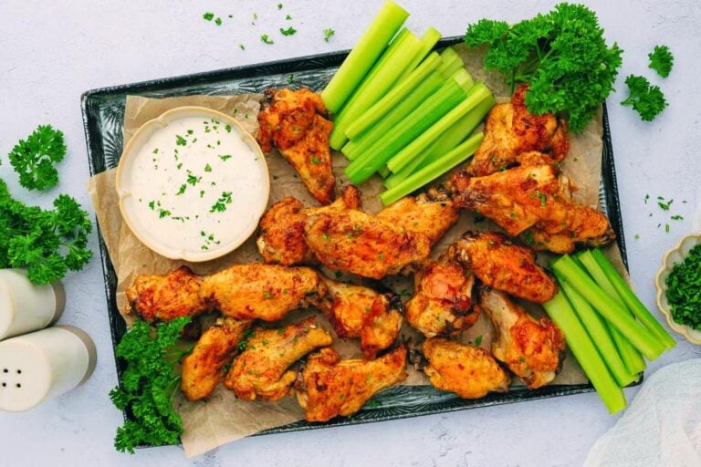 Crispy Gluten-Free Chicken Wings with dipping sauce.