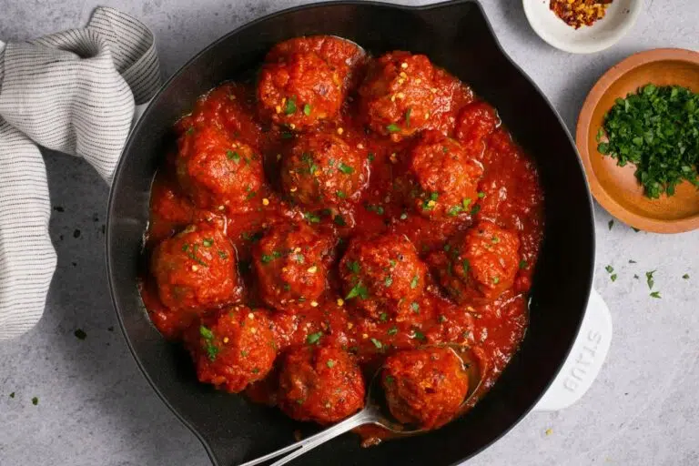 Air Fryer Turkey Meatballs in a pan.