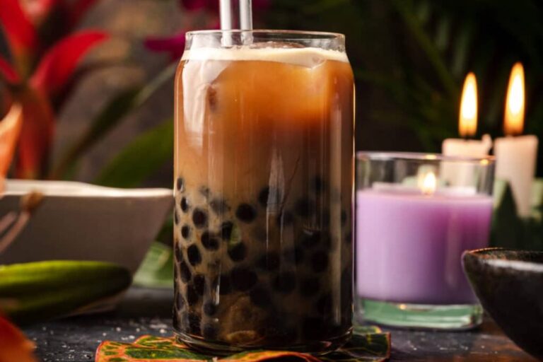 Boba Coffee with ice cubes.