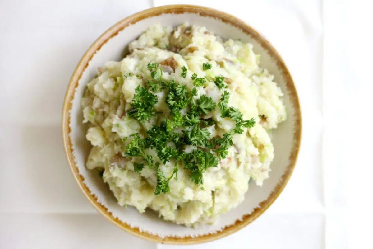 Vegan Irish Colcannon Topped with Fresh Parsley.