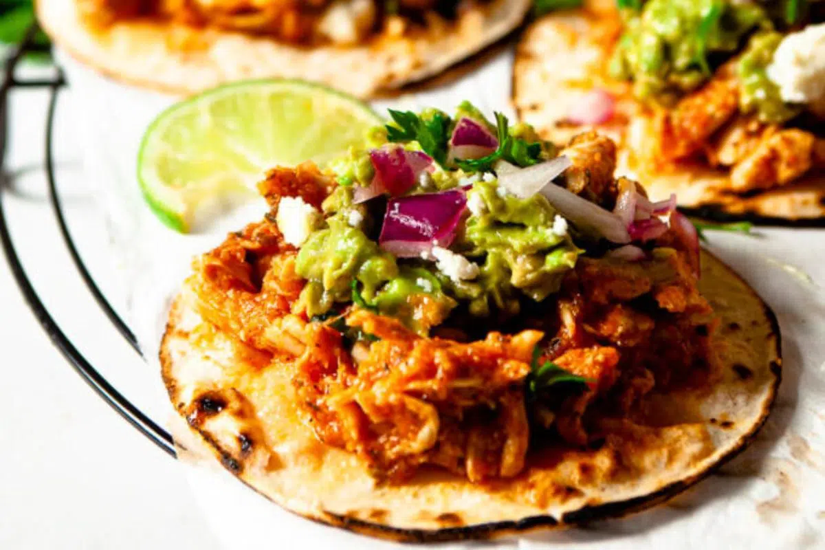 Chicken Tinga Tacos close up look.