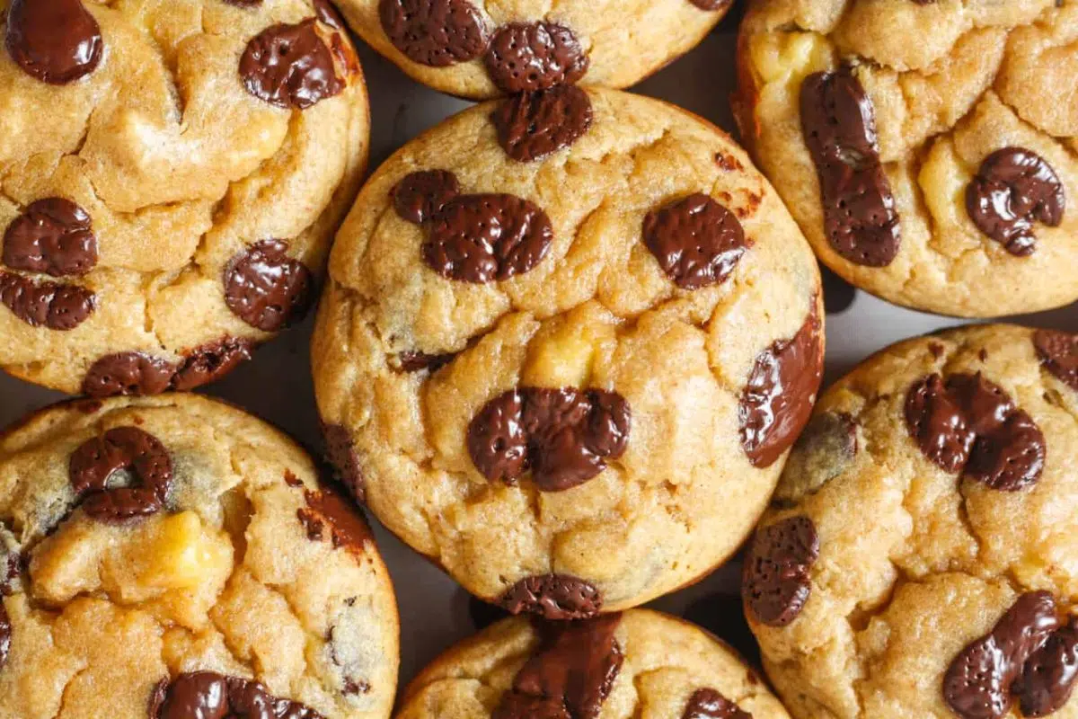 Coconut Flour Banana Muffins packed with chocolate chips.