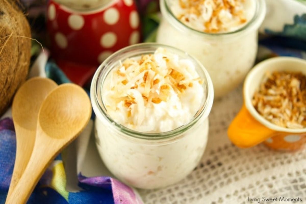 Coconut Rice Pudding in a glass.