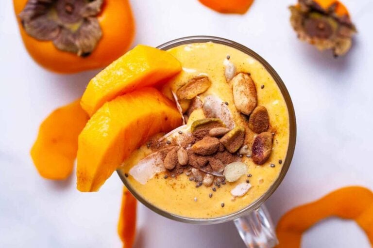 Close up look of Creamy Persimmon Smoothie.