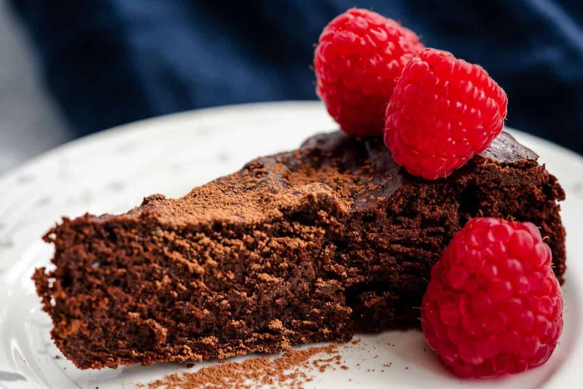 A slice of Flourless Chocolate Cake.