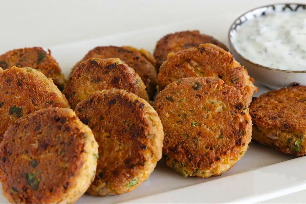 Healthy Tuna Patties with dipping sauce.