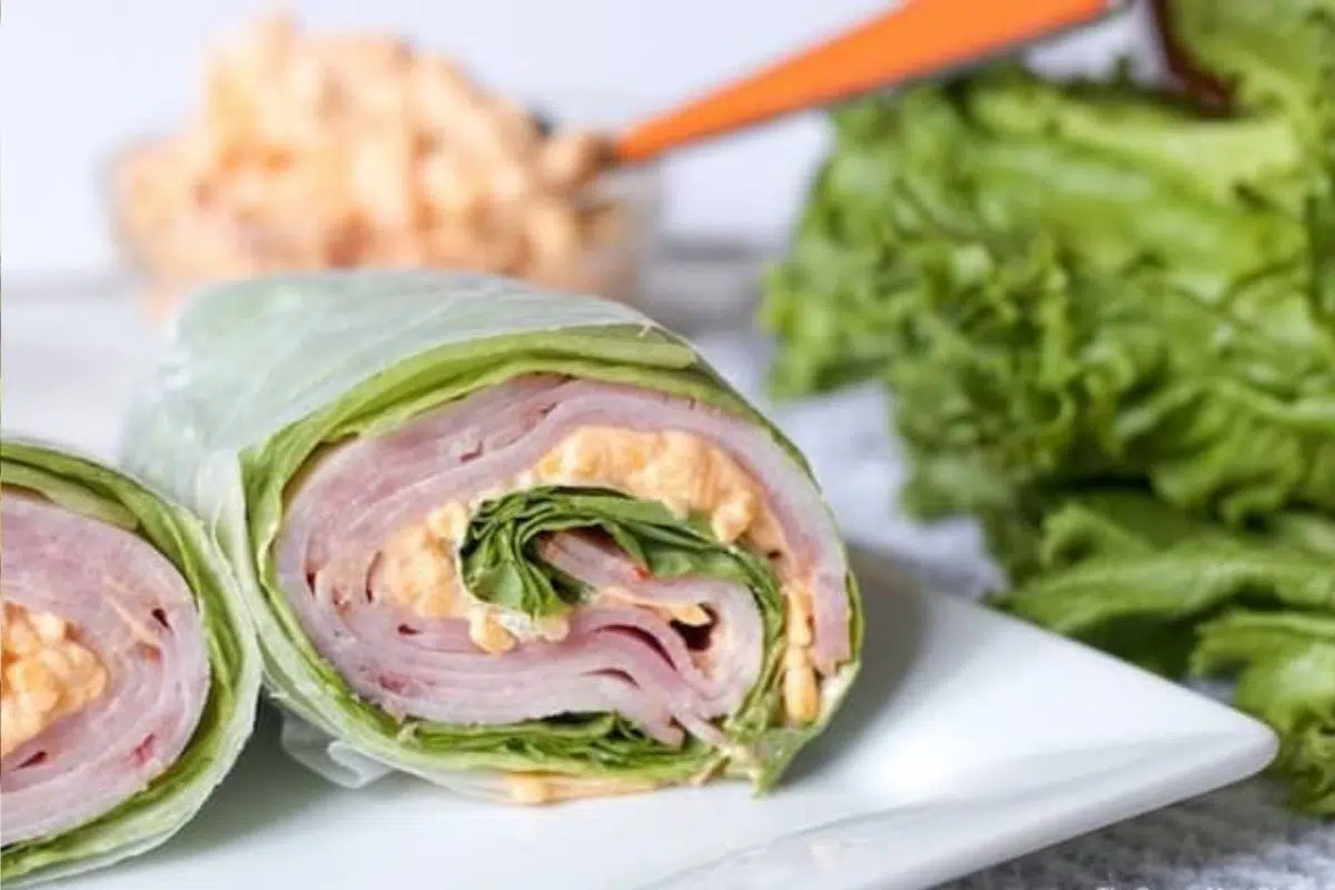 Keto Ham and Pimento Cheese Wraps on a plate.