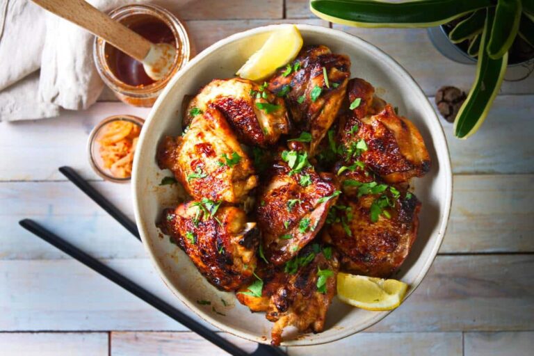 Korean Kimchi Chicken served in a bowl.