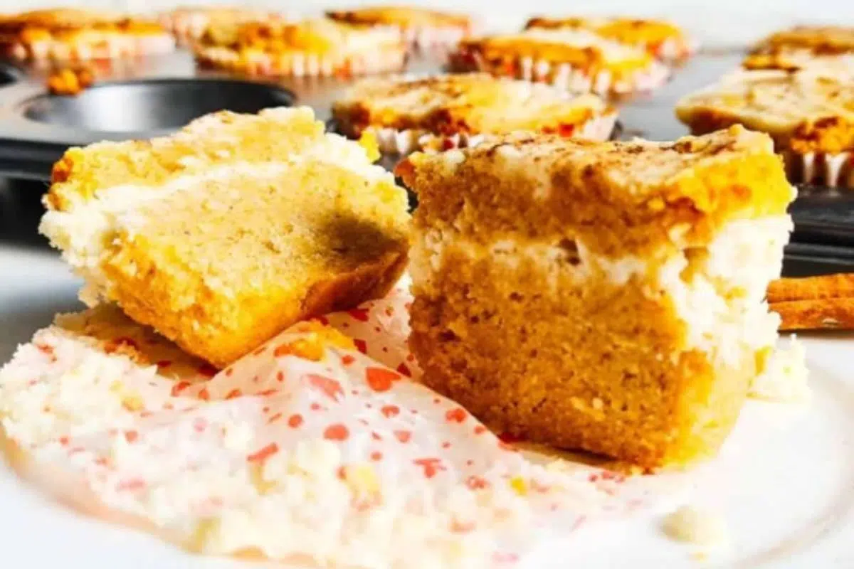 Close up look of Low Carb Keto Pumpkin Cream Cheese Muffins.